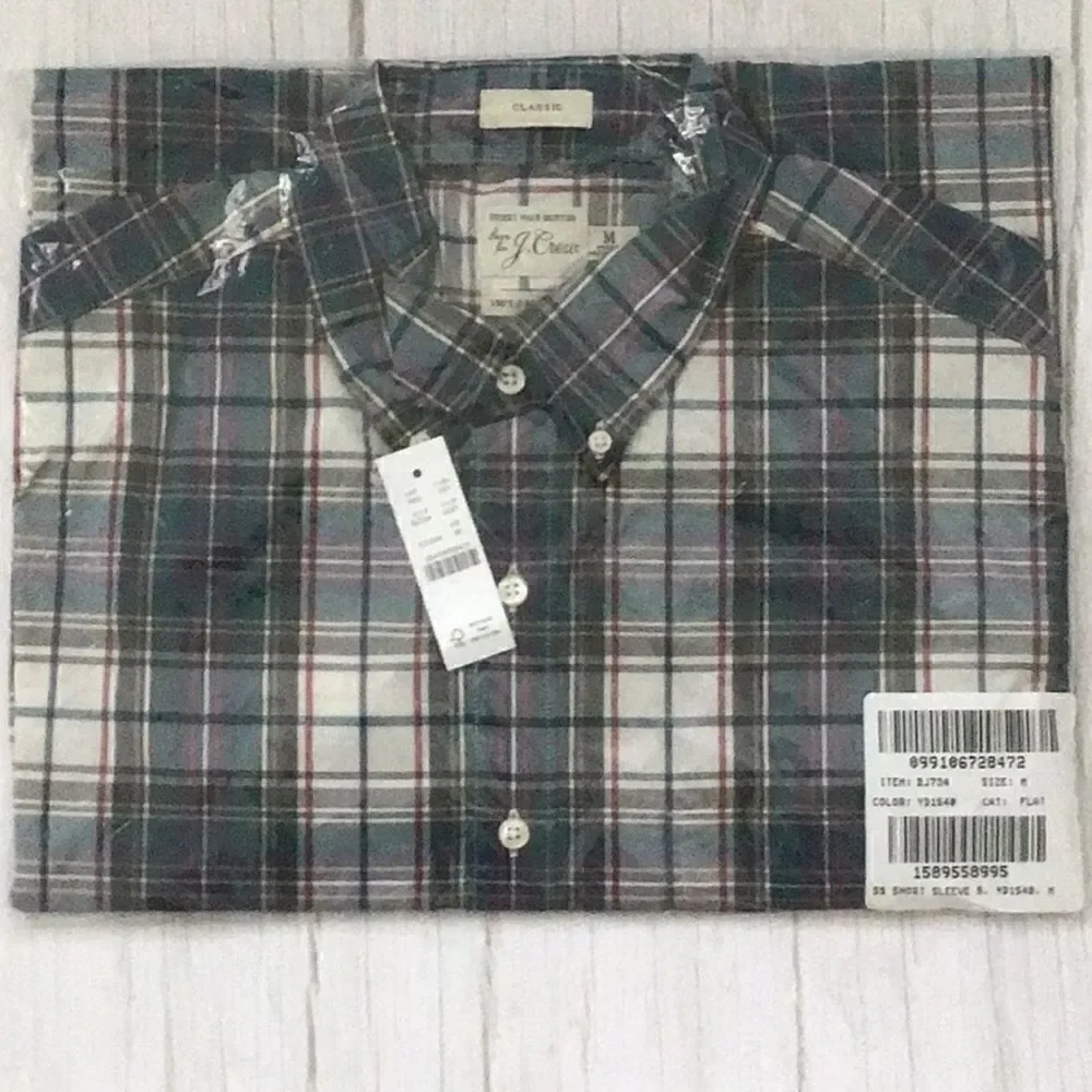 J. Crew NWT Men's Classic Secret Wash Short Sleeve Plaid Buttoned Shirt